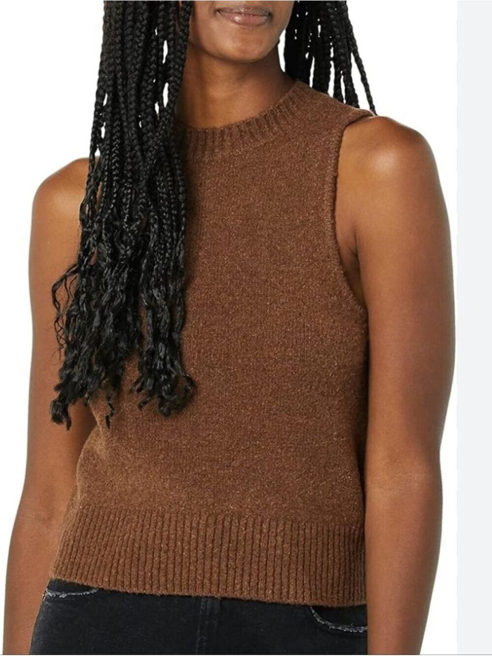 DAILY RITUAL BROWN SLEEVELES BOUCLE KNIT SWEATER VEST SMALL / MEDIUM NWT - Picture 1 of 9